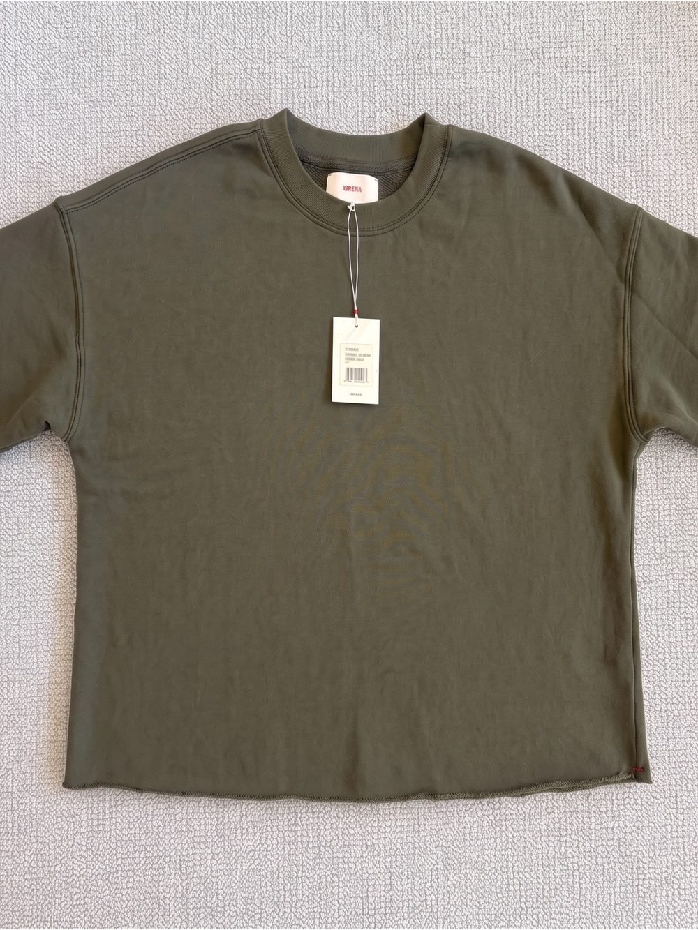NWT XiRENA Olive Green Crew Neck Short Sleeve Sweatshirt - minor flaw see pic! - Picture 4 of 4